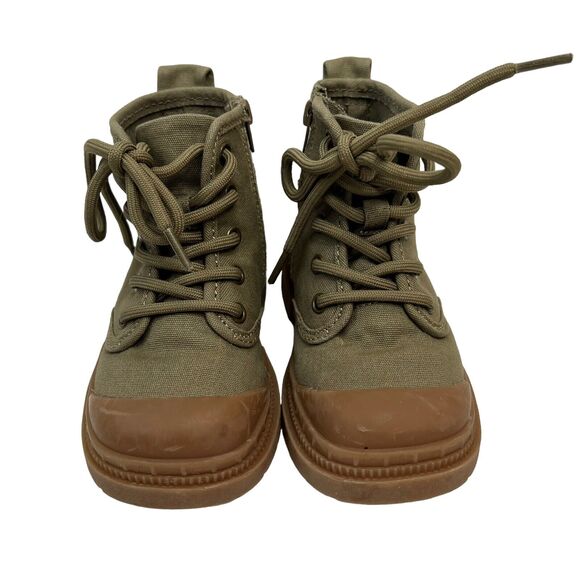 Zara Toddler Size 5 Eur 22 Boots Moto Combat Lug Sole Army Green Side Zip Up - Picture 1 of 13